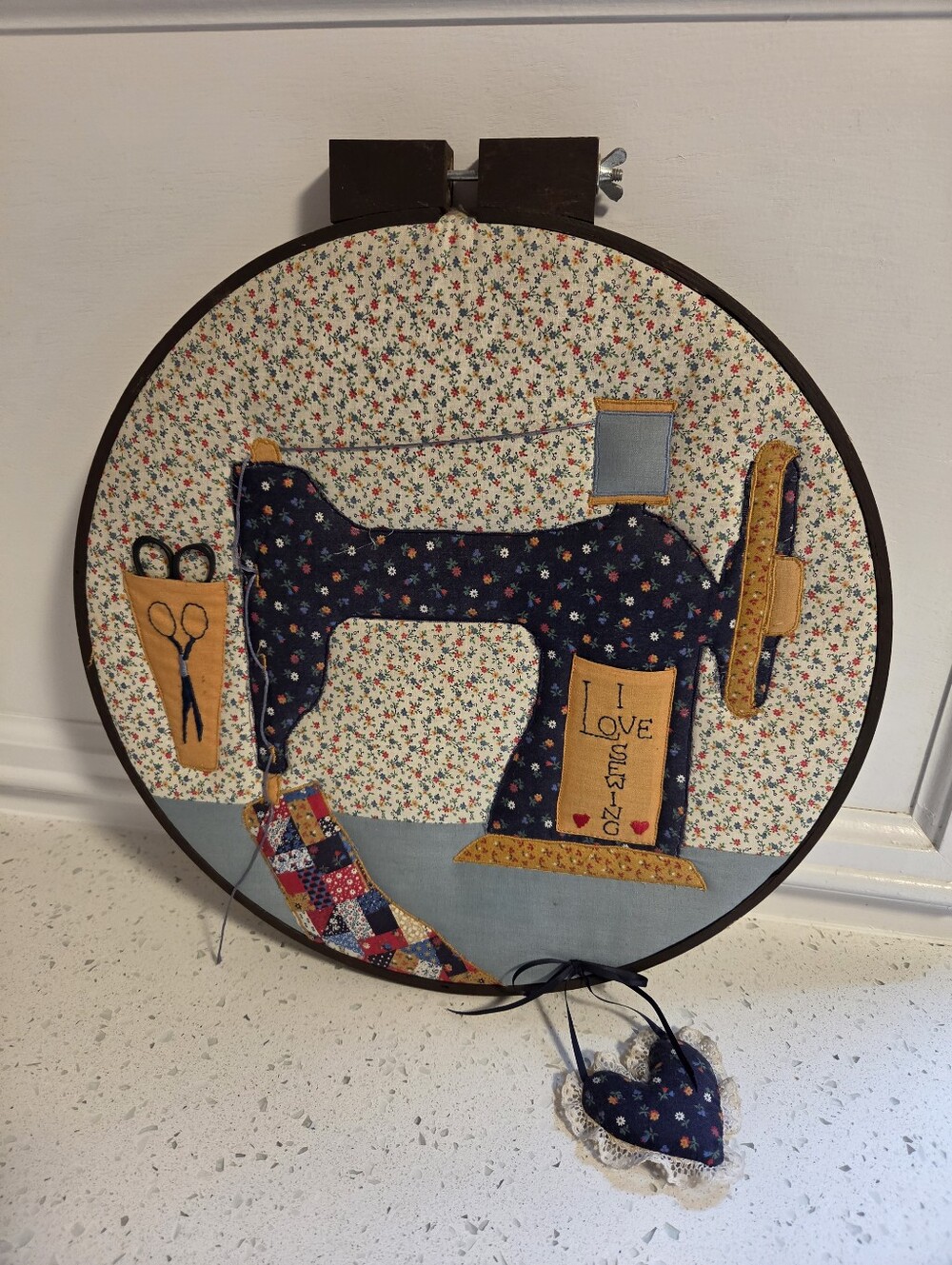 Old Quilted I Love Sewing Embroidery Hoop Art
